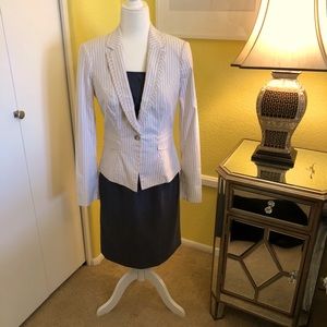 WHBM white pinstriped jacket with ruffle sz 4